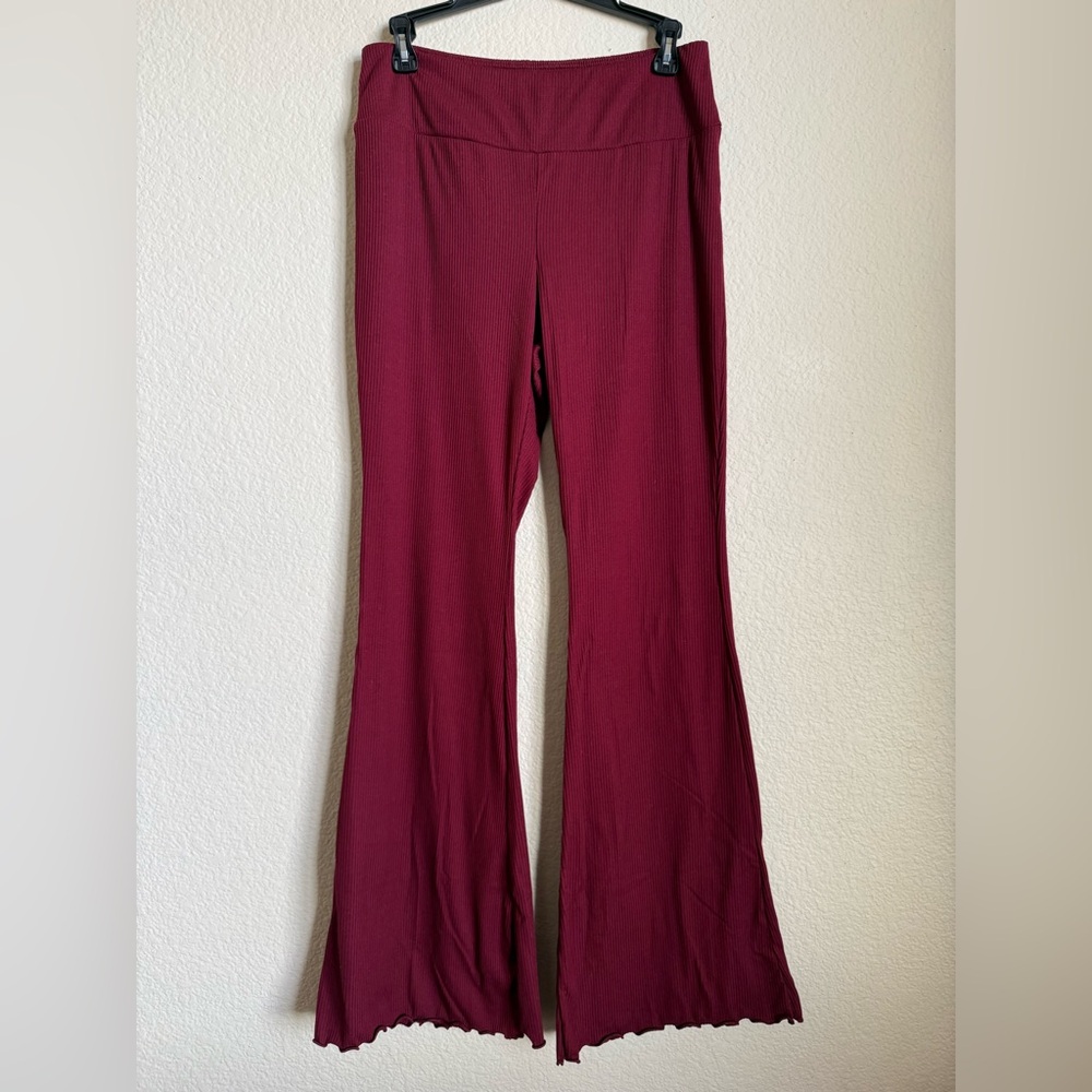Burgundy Ribbed Flare Pants